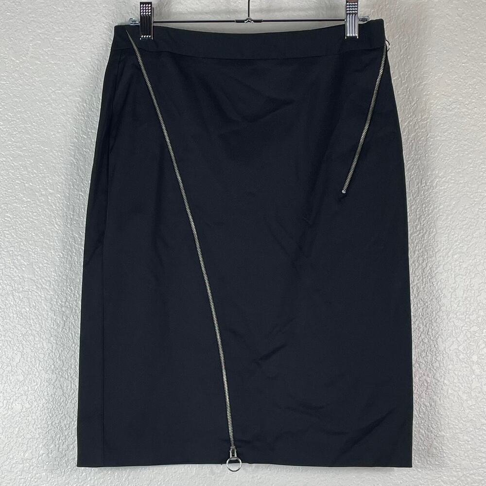 Dorothy Perkins Women's Black Zipper Career Skirt Size UK 10 Knee Length Euro